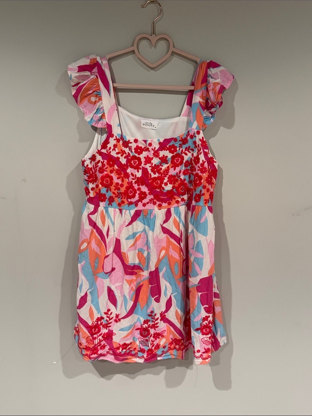 Floral Embroidered Pink Multicolor Midi Dress